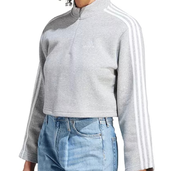 NWT Adidas Cropped Fleece Quarter Zip Sweatshirt - Picture 3 of 4